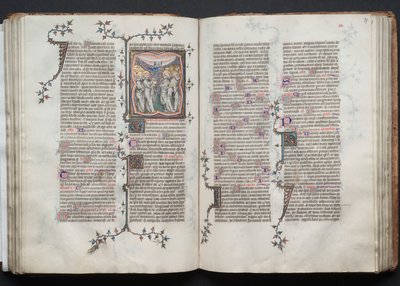 Mszał Gotha: Fol. 76v, Wniebowstąpienie, c. 1375. autorstwa Master of the Boqueteaux