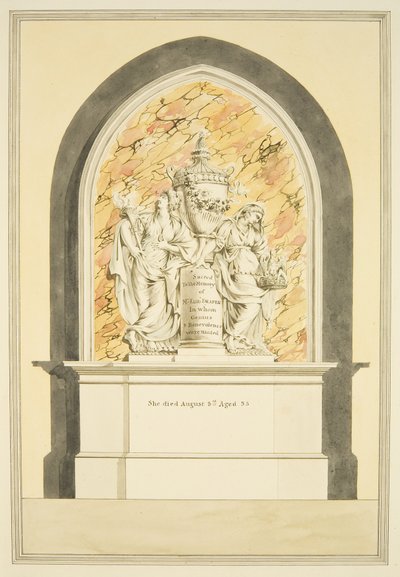 Grób pani Elżbiety Draper, zm. 1835, w katedrze w Bristolu (akwarela na papierze) autorstwa Master of the Bristol Church Monuments