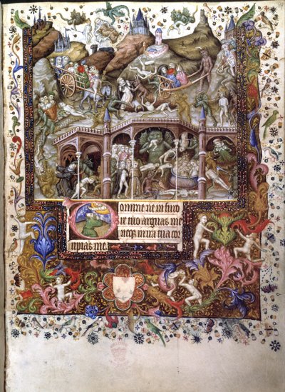 Dodać. 29433, f.89 Scena w piekle, ilustracja z „Księgi godzin”, ok.1407 (tusz i kolor na welinie) autorstwa Master of the Brussels Initials