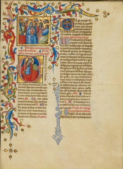 Wszystkich Świętych; Inicjał E: Święty Andrzej autorstwa Master of the Brussels Initials