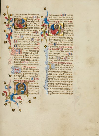 Inicjał E: Święta Łucja; Inicjał M: Święty Tomasz; Inicjał D: Święty Tomasz Kaznodziejstwo autorstwa Master of the Brussels Initials