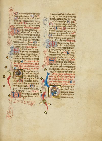 Inicjał P: Święty Jerzy; Inicjał P: Święty Marek autorstwa Master of the Brussels Initials