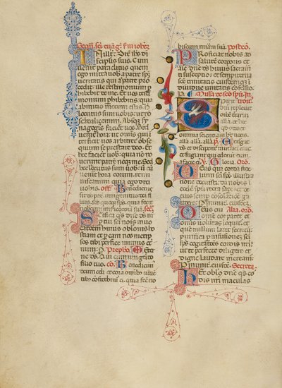 Inicjał S: Gołębica Ducha Świętego autorstwa Master of the Brussels Initials