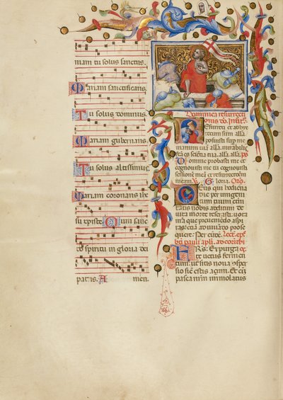 Zmartwychwstanie; Inicjał R: Śpiący żołnierz autorstwa Master of the Brussels Initials