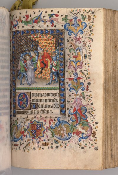Godzinki Karola Szlachetnego, króla Nawarry (1361-1425): fol. 169r, Chrystus przed Piłatem autorstwa Master of the Brussels Initials and Associates