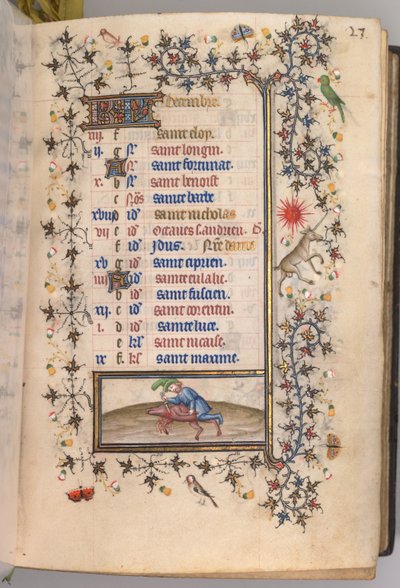 Godziny Karola Szlachetnego, króla Nawarry 1361-1425: fol. 12r, grudzień, ok. godz. 1405. autorstwa Master of the Brussels Initials and Associates
