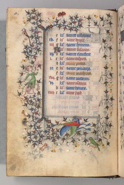 Godziny Karola Szlachetnego, króla Nawarry 1361-1425: fol. 2v, luty, ok. godz. 1405. autorstwa Master of the Brussels Initials and Associates