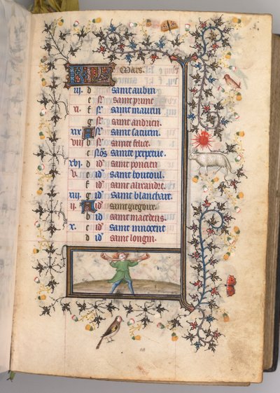 Godziny Karola Szlachetnego, króla Nawarry 1361-1425: fol. 3r, marzec, ok. godz. 1405. autorstwa Master of the Brussels Initials and Associates