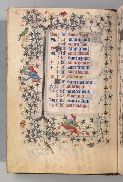 Godziny Karola Szlachetnego, króla Nawarry 1361-1425: fol. 3v, marzec, ok. godz. 1405. autorstwa Master of the Brussels Initials and Associates