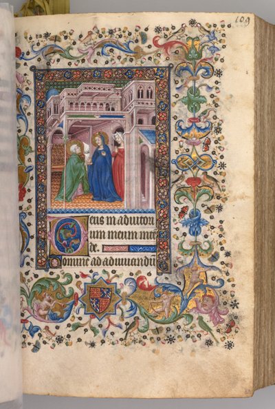 Godziny Karola Szlachetnego, króla Nawarry 1361-1425: fol. 55r, Jutrznia Nawiedzenia, c. 1405. autorstwa Master of the Brussels Initials and Associates