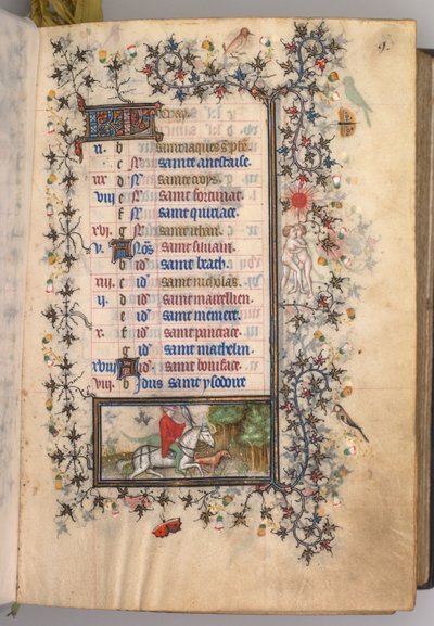 Godziny Karola Szlachetnego, króla Nawarry 1361-1425: fol. 5r, maj, ok. godz. 1405. autorstwa Master of the Brussels Initials and Associates
