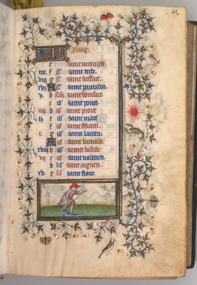 Godziny Karola Szlachetnego, króla Nawarry 1361-1425: fol. 6r, czerwiec, ok. godz. 1405. autorstwa Master of the Brussels Initials and Associates