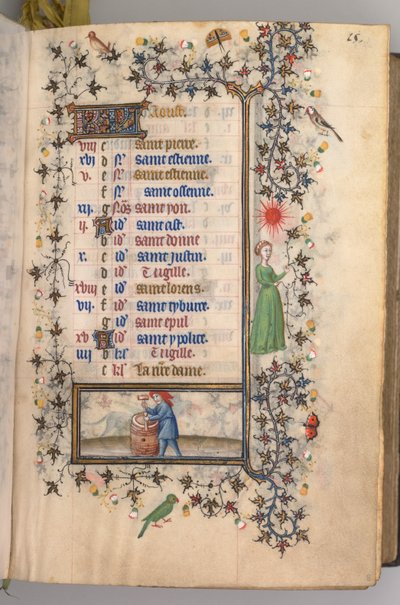 Godziny Karola Szlachetnego, króla Nawarry 1361-1425: fol. 8r, sierpień, ok. godz. 1405. autorstwa Master of the Brussels Initials and Associates