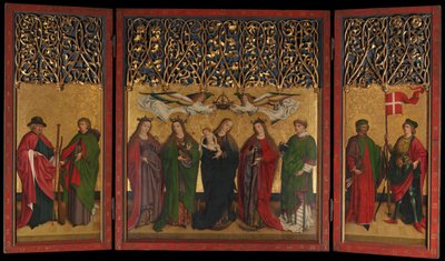 Tryptyk Ołtarzowy Burg Weiler Ołtarz z Matką Boską z Dzieciątkiem i Świętymi, ca. 1470. autorstwa Master of the Burg Weiler Altar
