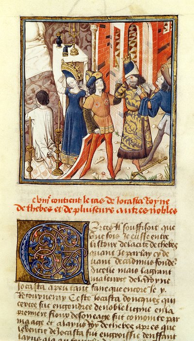 Ms 622 fol.12 Jokasta, królowa Teb, z "Des Hommes Illustres" (pergamin) autorstwa Master of the Champion des Dames