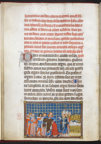 Cotton Tiberius B. VIII f.47v Król zdejmujący szaty wierzchnie, ilustracja z „Księgi koronacyjnej Karola V, króla Francji” autorstwa Master of the Coronation Book of Charles V