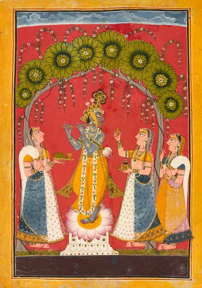 Krishna Floating, Folio z serii Dasavatar, ca. 1730. autorstwa Master of the Court of Mankot