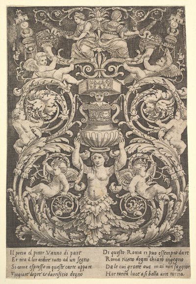 Panel ornamentu z kobietą trzymającą wazon pośrodku, 1532. autorstwa Master of the Die