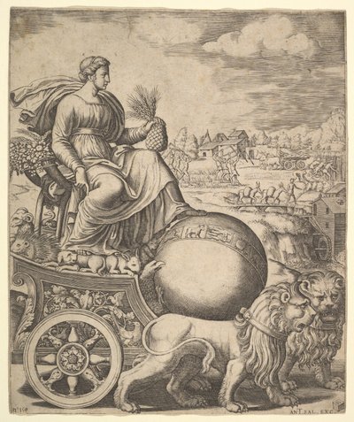 Kybele w swoim rydwanie ciągniętym przez dwa lwy, 1530-60. autorstwa Master of the Die