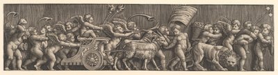 Układ fryzowy przedstawiający Triumf Miłości, Kupidyn w rydwanie prowadzonym przez kozy, mężczyzna..., 1530-60. autorstwa Master of the Die