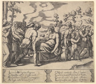 Płyta 5: Psyche niesiona na ściółce, z „Bajki o Kupidyna i Psyche”, 1530-60. autorstwa Master of the Die