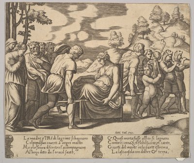 Płyta 5: Psyche niesiona na lektyce na górę, z „Bajki o Psyche”, 1530-60. autorstwa Master of the Die