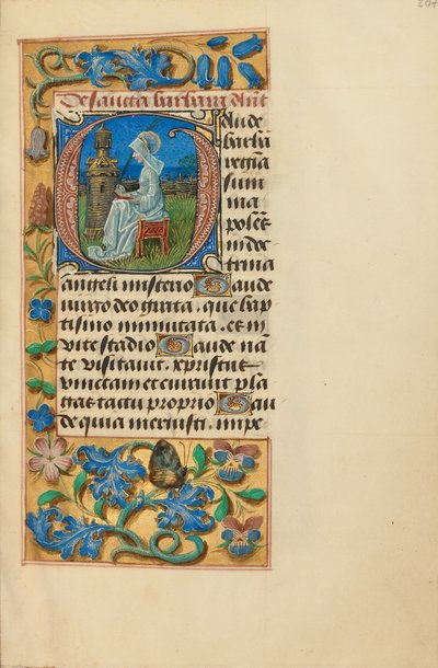 Inicjał G: Święta Barbara autorstwa Master of the Dresden Prayer Book