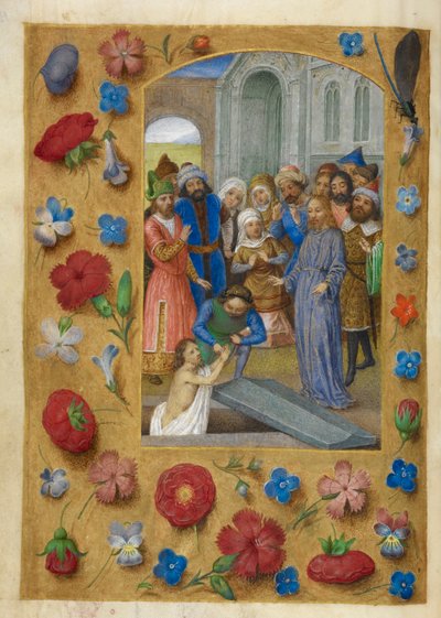 Chrystus i wskrzeszenie Łazarza. autorstwa Master of the Dresden Prayer Books