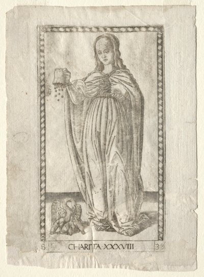 Charity from the Tarocchi, seria B: Cosmic Principles & Virtues, #38, przed 1467. autorstwa Master of the E Series Tarocchi