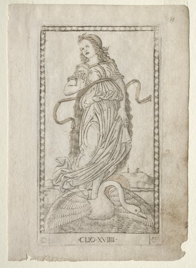 Clio (historia) (z serii Tarocchi D: Apollo i muzy, nr 19) autorstwa Master of the E Series Tarocchi