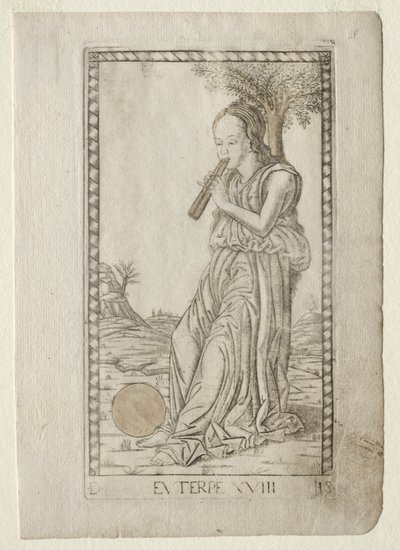 Euterpe (muzyka, liryka) (z serii Tarocchi D: Apollo and the Muses, #18) autorstwa Master of the E Series Tarocchi