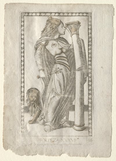 Forteza z Tarocchi, seria B: Cosmic Principles & Virtues, #36, przed 1467. autorstwa Master of the E Series Tarocchi