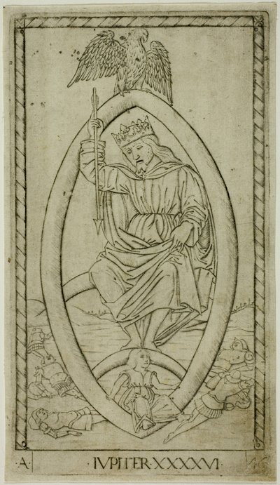 Jowisz, płyta 46 z Planets and Spheres autorstwa Master of the E Series Tarocchi