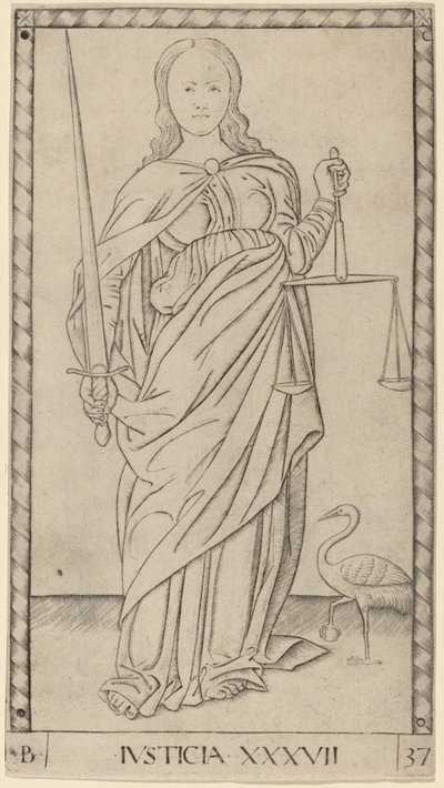 sprawiedliwość autorstwa Master of the E Series Tarocchi