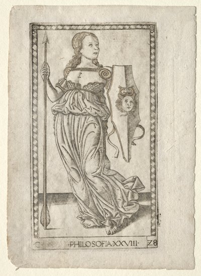 Filozofia z Tarocchi, seria C: Liberal Arts, #28, przed 1467. autorstwa Master of the E Series Tarocchi