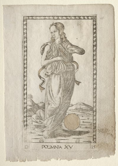 Hymny heroiczne polihymni z serii Tarocchi D..., przed 1467 r. autorstwa Master of the E Series Tarocchi