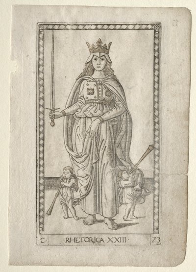 Retoryka z Tarocchi, seria C: Liberal Arts, #23, przed 1467. autorstwa Master of the E Series Tarocchi