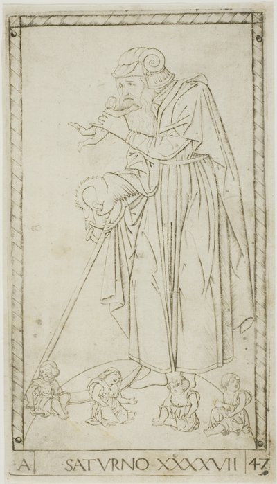 Saturn, płyta 47 z Planets and Spheres autorstwa Master of the E Series Tarocchi