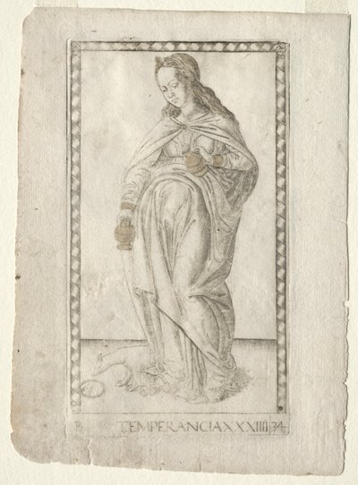 Temperance z Tarocchi, seria B: Cosmic Principles & Virtues, #34, przed 1467. autorstwa Master of the E Series Tarocchi