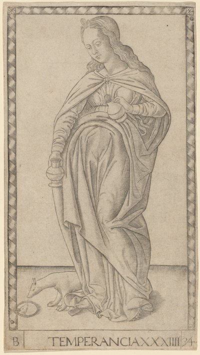 Temperancia (Wstrzemięźliwość) autorstwa Master of the E Series Tarocchi