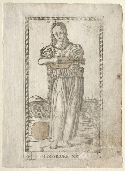 Terpsichore taniec i pieśń z serii Tarocchi D..., przed 1467. autorstwa Master of the E Series Tarocchi