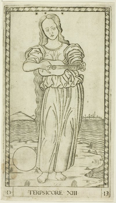 Terpsichore, płyta trzynasta z Apollo i Muz autorstwa Master of the E Series Tarocchi