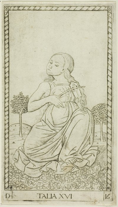 Thalia, płyta szesnasta z Apollo and the Muses autorstwa Master of the E Series Tarocchi
