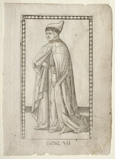 Doża z Tarocchi, seria E: Warunki człowieka, #7 , przed 1467. autorstwa Master of the E Series Tarocchi