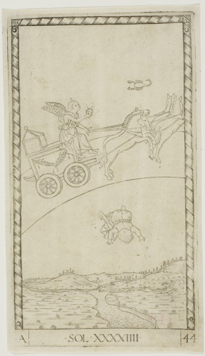 Słońce, płyta 44 z Planets and Spheres autorstwa Master of the E Series Tarocchi
