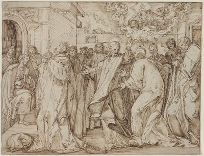 Przypowieść o hołdzie Pieniądze, c. 15801600. autorstwa Master of the Egmont Albums