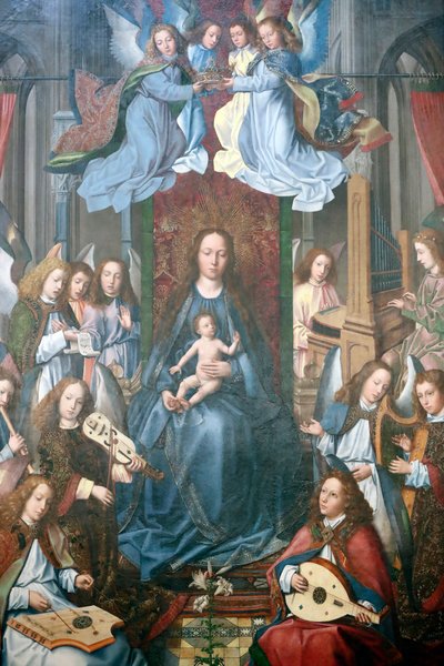 Muzeum Evory. Mistrz ołtarza Evora. Uwielbienie Najświętszej Maryi Panny. Olej na desce. Szkoła flamandzka 1500. Portugalia. autorstwa Master of the Evora Altarpiece