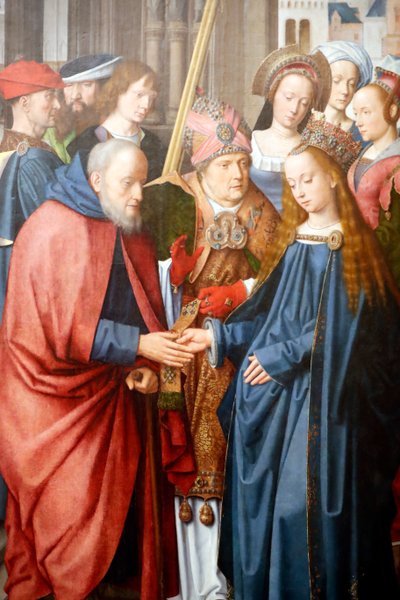 Muzeum Evory. Mistrz ołtarza Evora. Ślub Dziewicy i Józefa. Olej na desce. Szkoła flamandzka 1500. Portugalia. autorstwa Master of the Evora Altarpiece