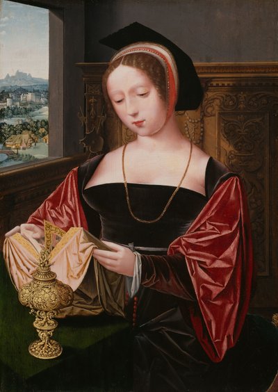 Czytająca dama (Święta Maria Magdalena), ok. 1530 (olej na płycie) autorstwa Master of the Female Half Lengths