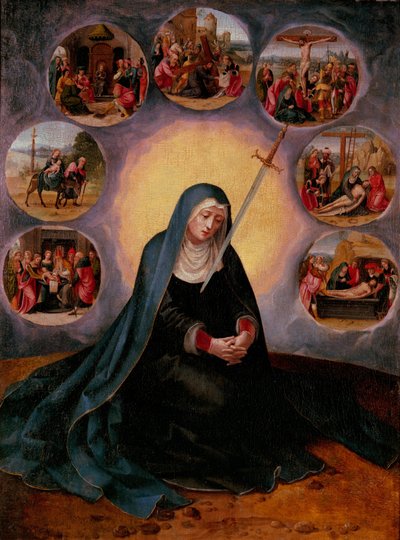 Dziewica Siedmiu Boleści autorstwa Master of the Female Half Lengths